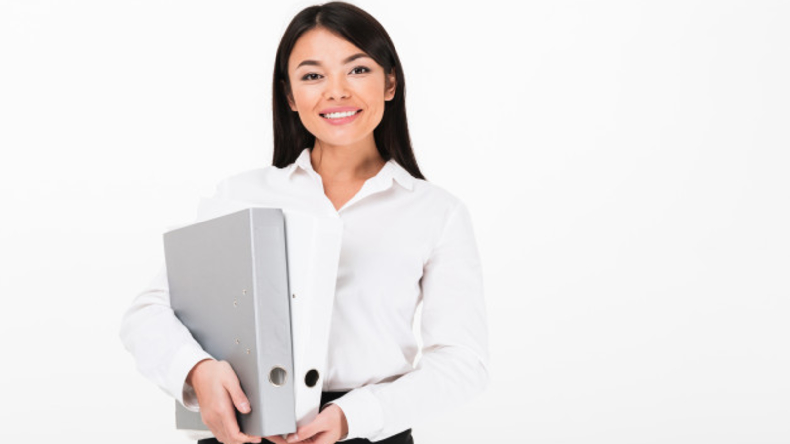 business woman holding binders