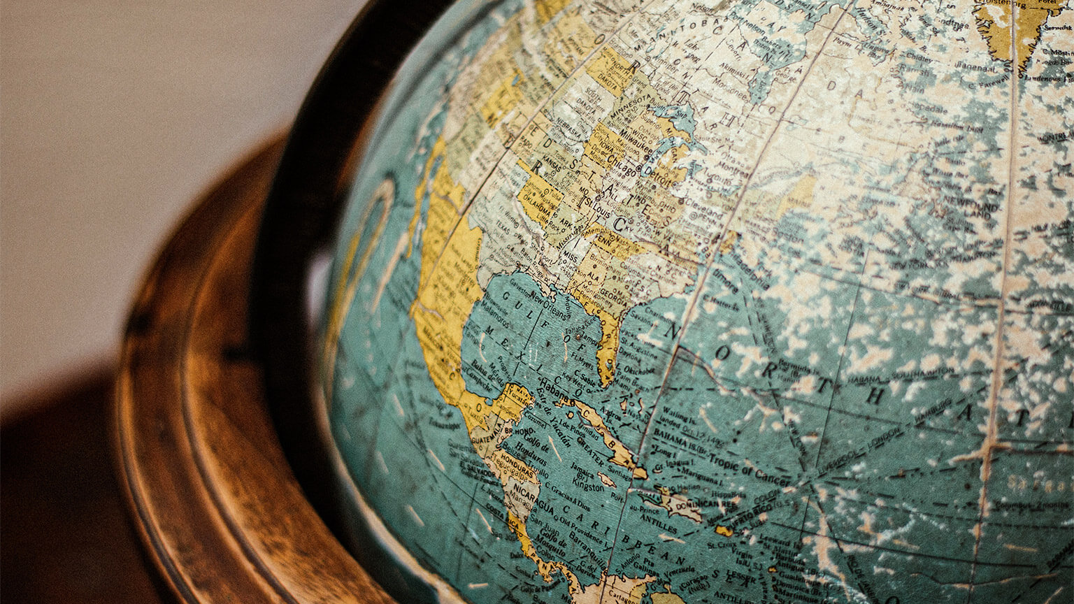 A close up a globe showing Central and Northern America