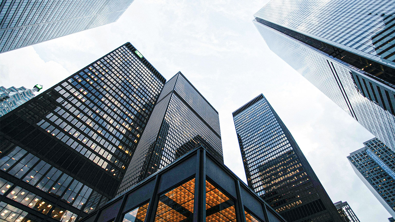 Different buildings in the central business district of a major city, home to many different businesses and organisations