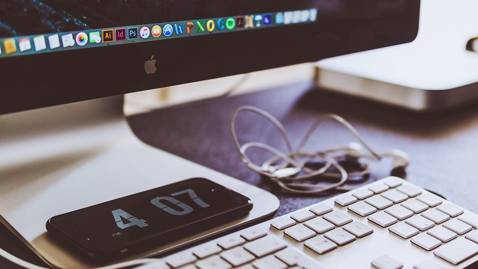 A close view of the MacOS dashboard on an iMac