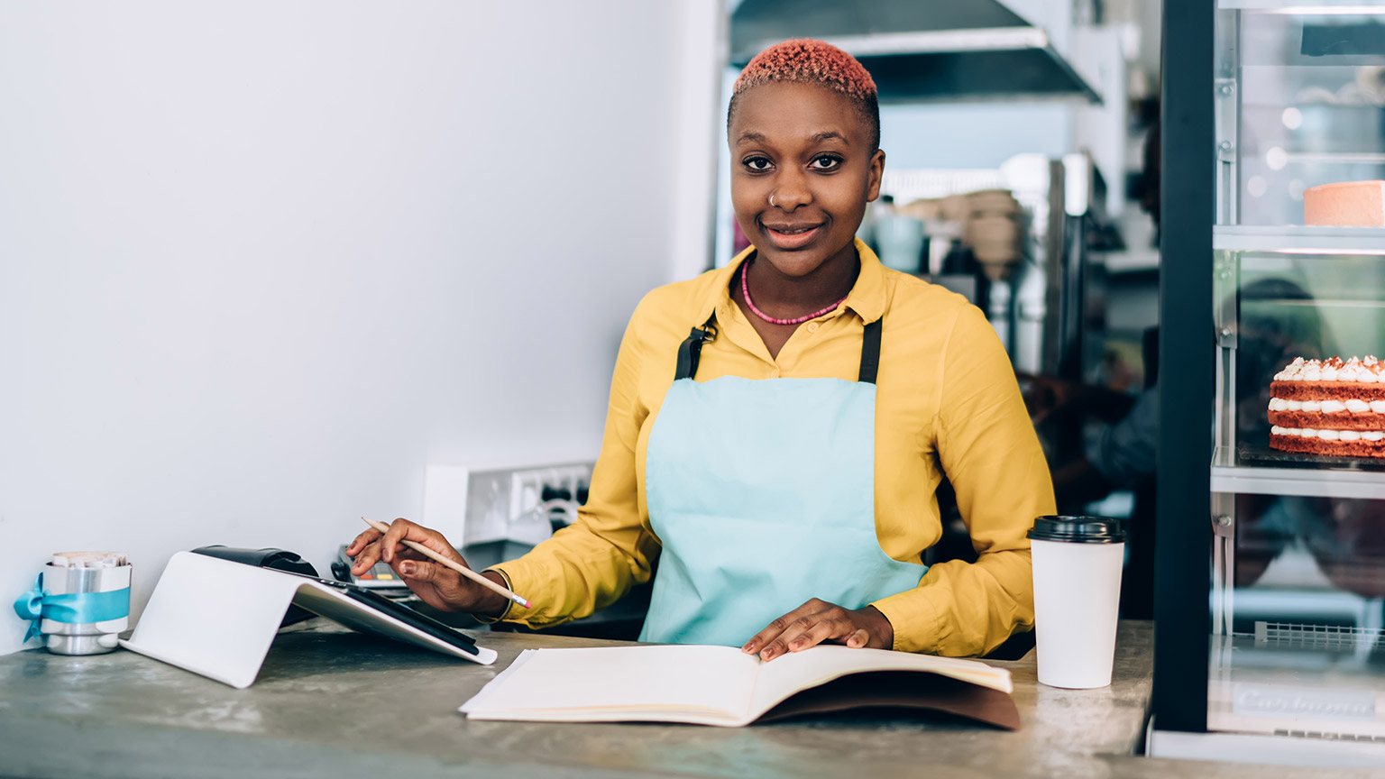 A small business owner doing accounting work