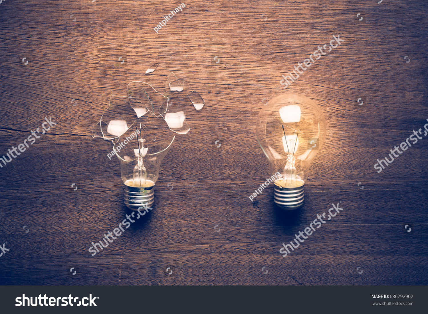 Image of broken and glowing lightbulb demonstrating failure and success