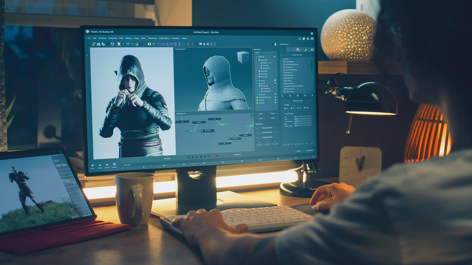 A designer working on character design on a computer