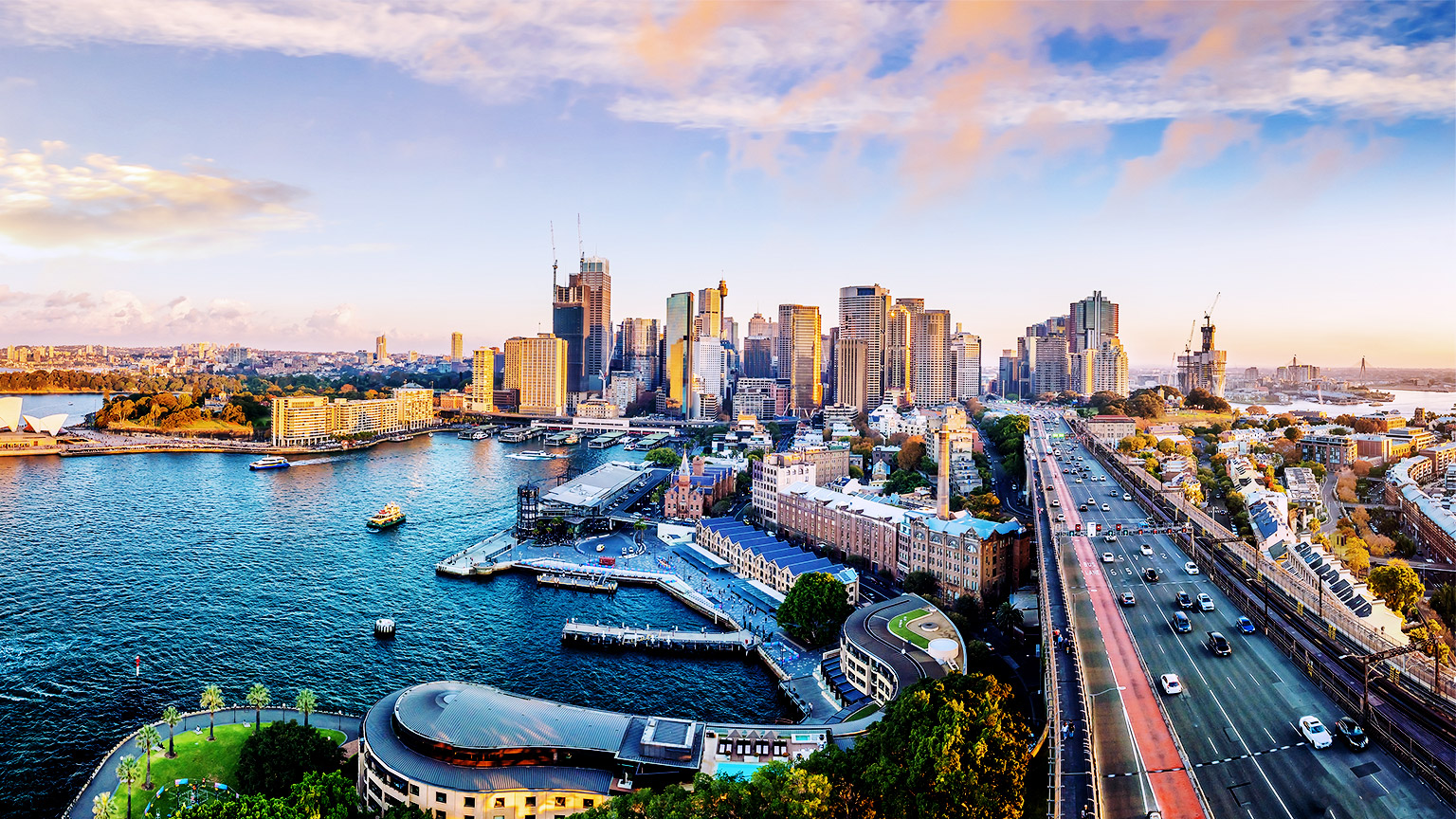 Downtown Sydney skyline in Australia from top view 