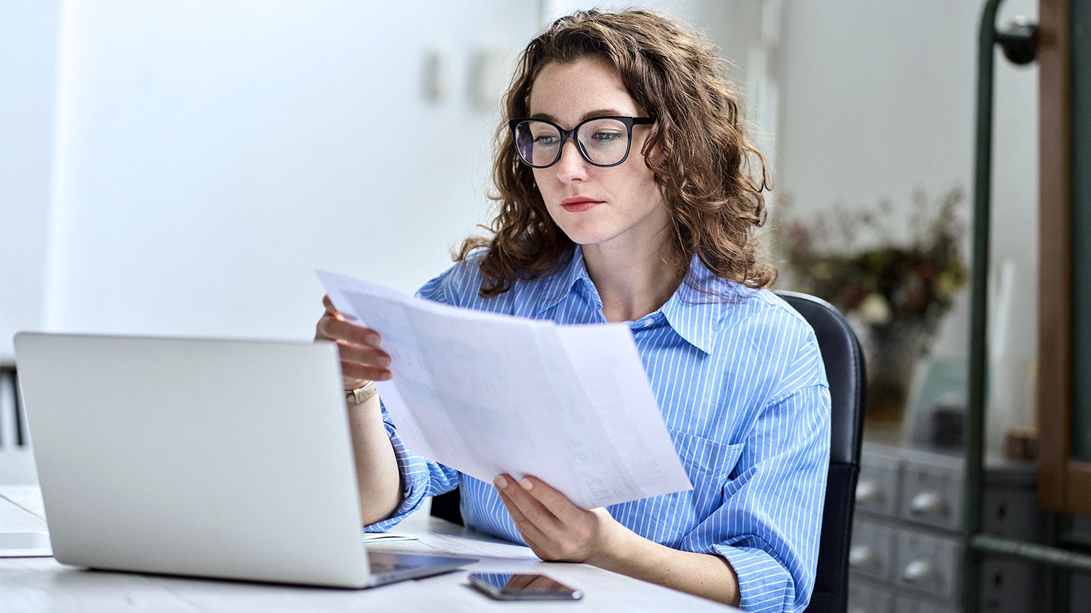 Woman analyzing data