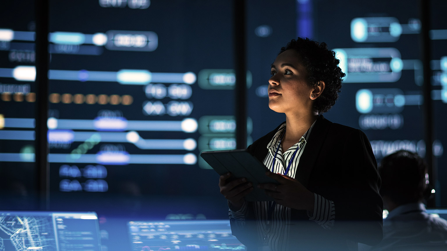 Woman checking the cyber security hub