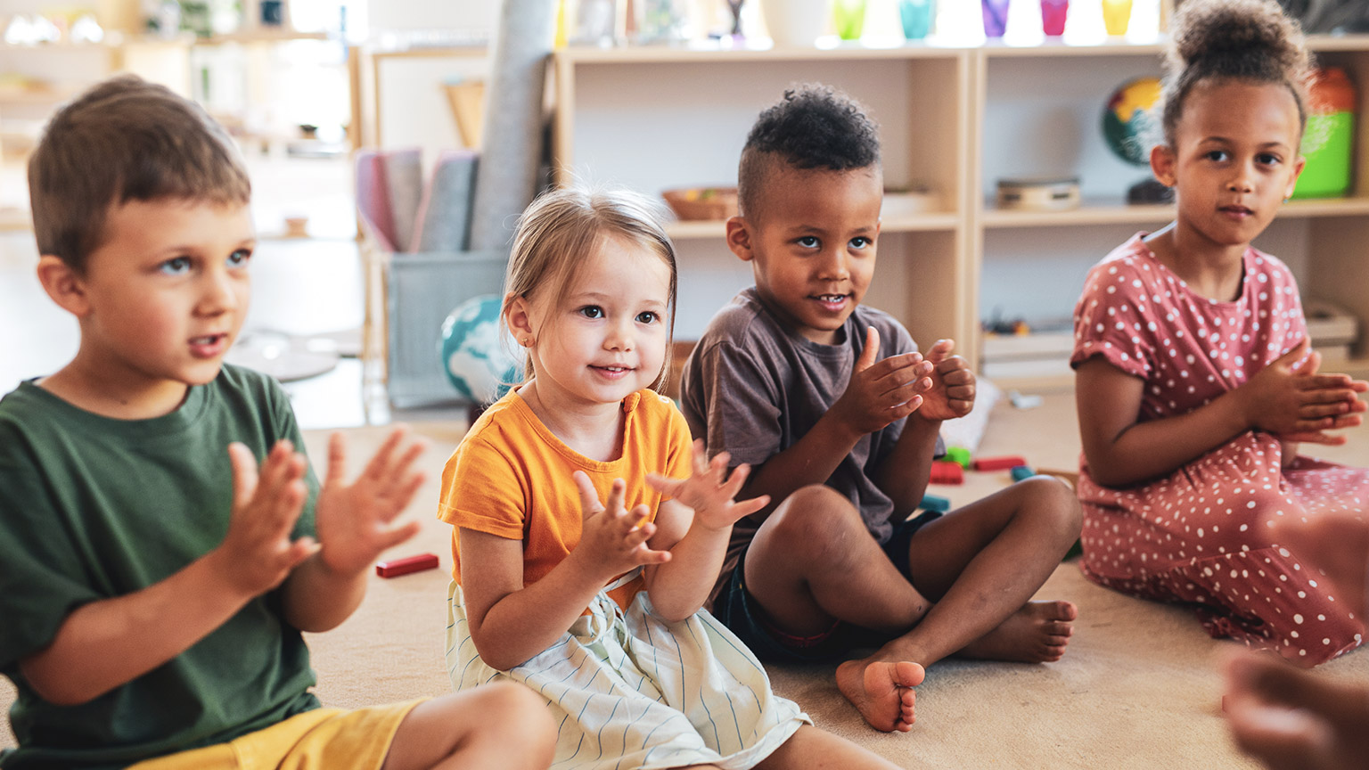 A diverse group of children in a child care facility