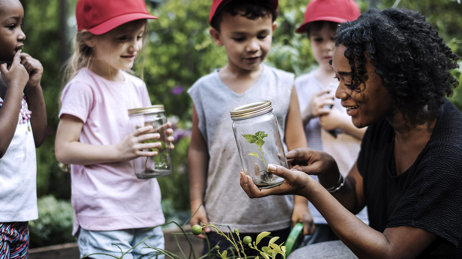 Kids learning ecology from a teacher