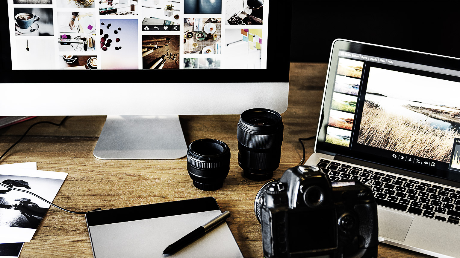 A photographers desk and apps they use for editing