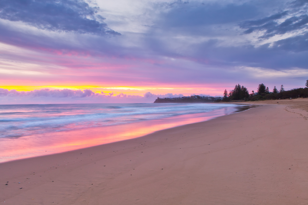 Dicky Beach sunrise in Caloundra on the Sunshine Coast, Australia