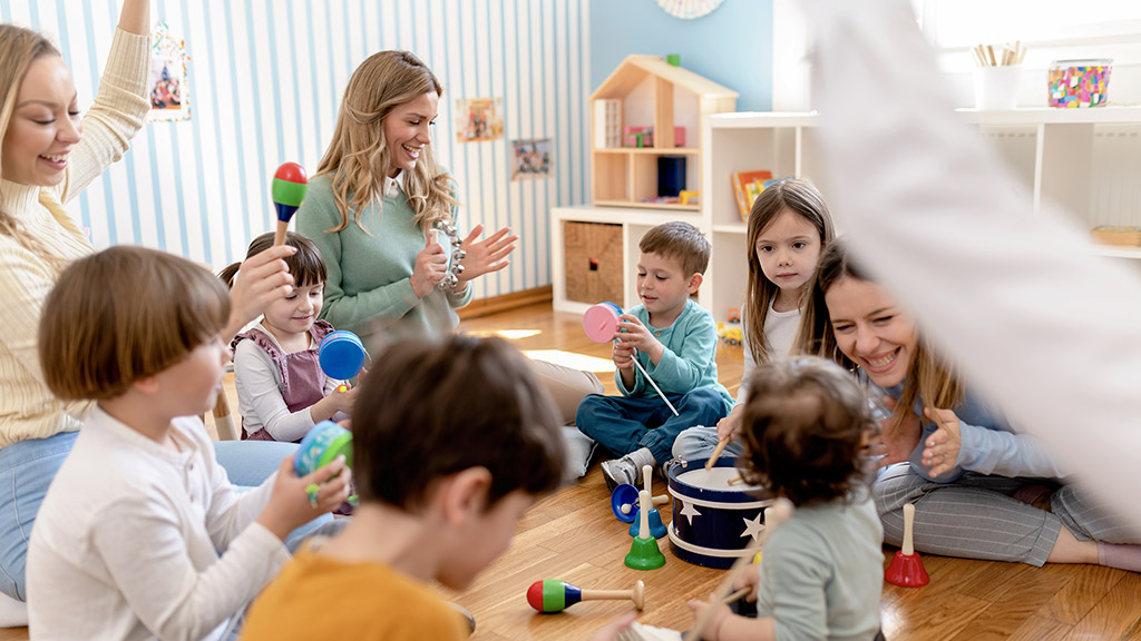 Parents taking part in the activities for preschool children