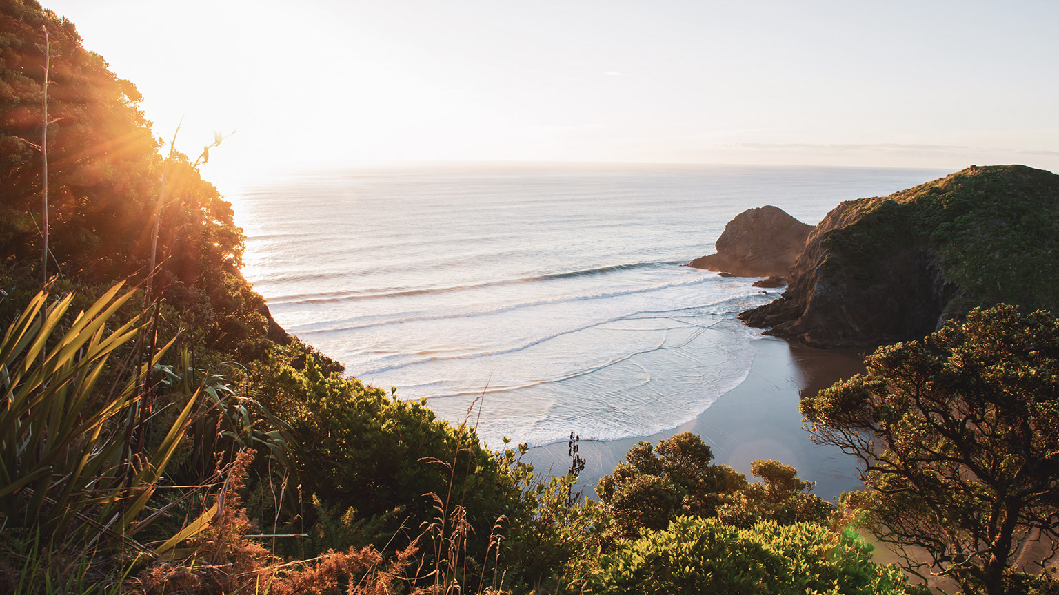 A wide shot of the NZ coastline