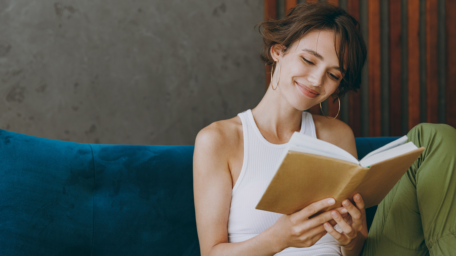 A person reading in a relaxed environment