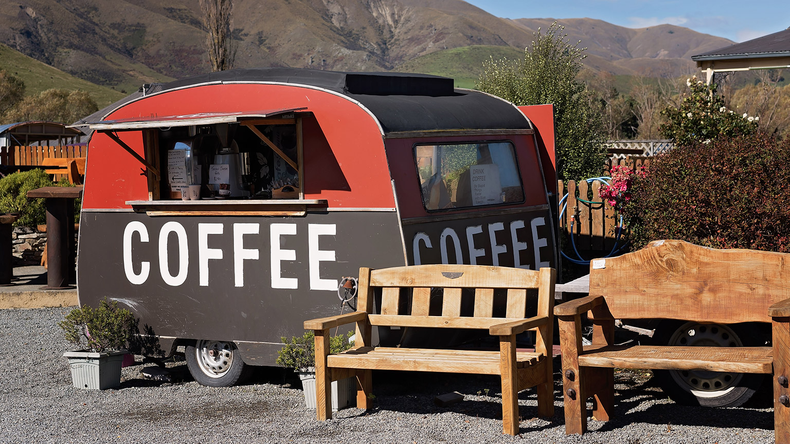 A coffee van in a rural area