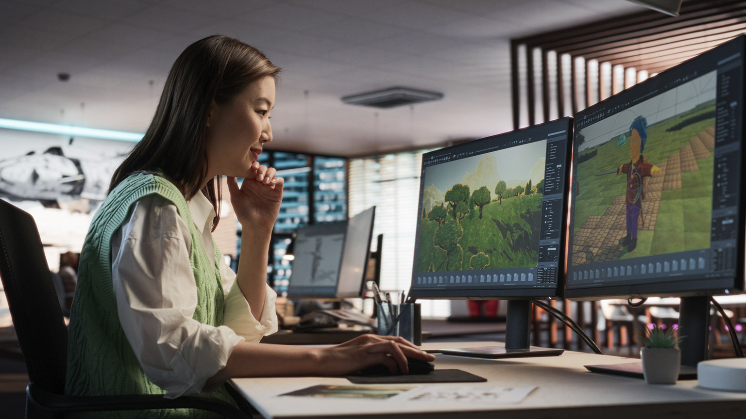 An animator at work on a computer