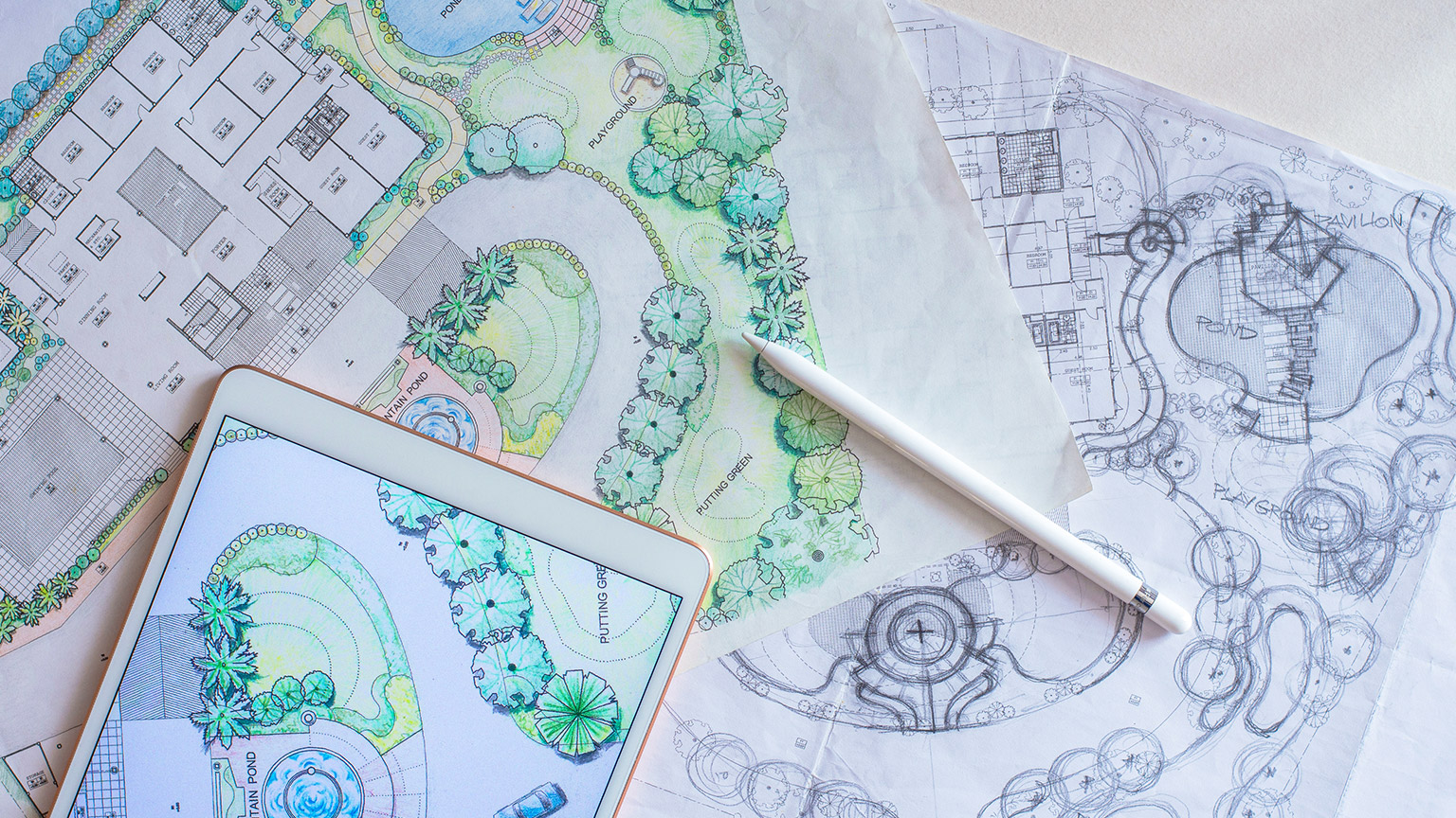 A garden plan on paper and tablet device