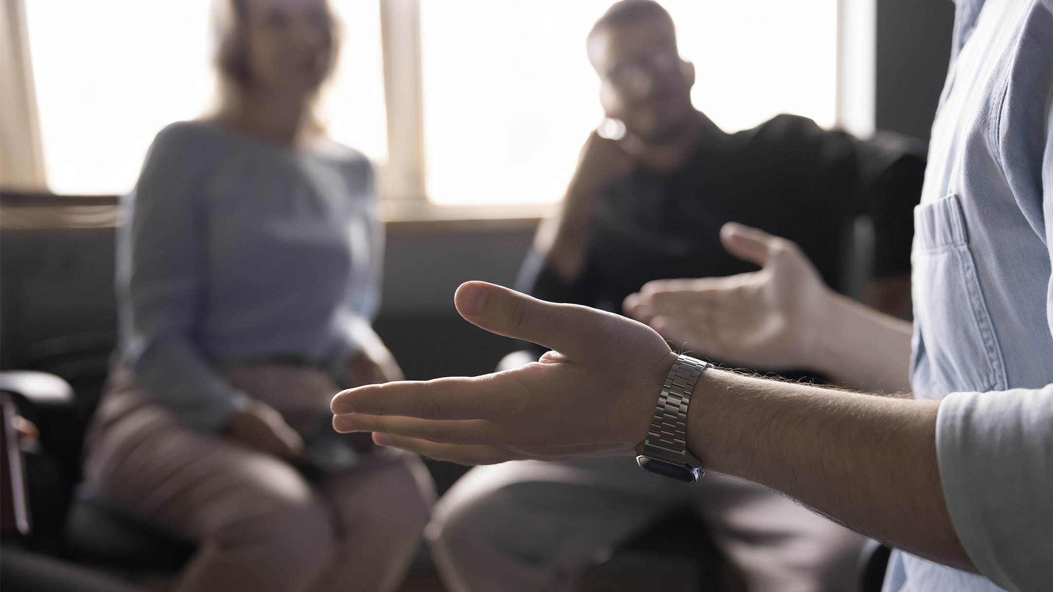 man make speech talk at group meeting