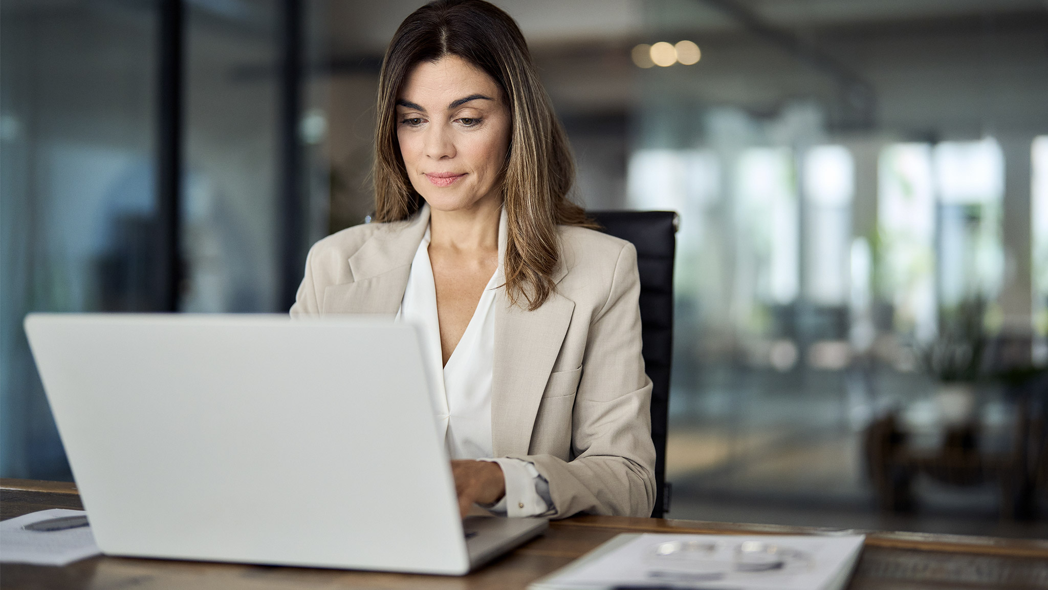 manager executive looking at laptop computer 