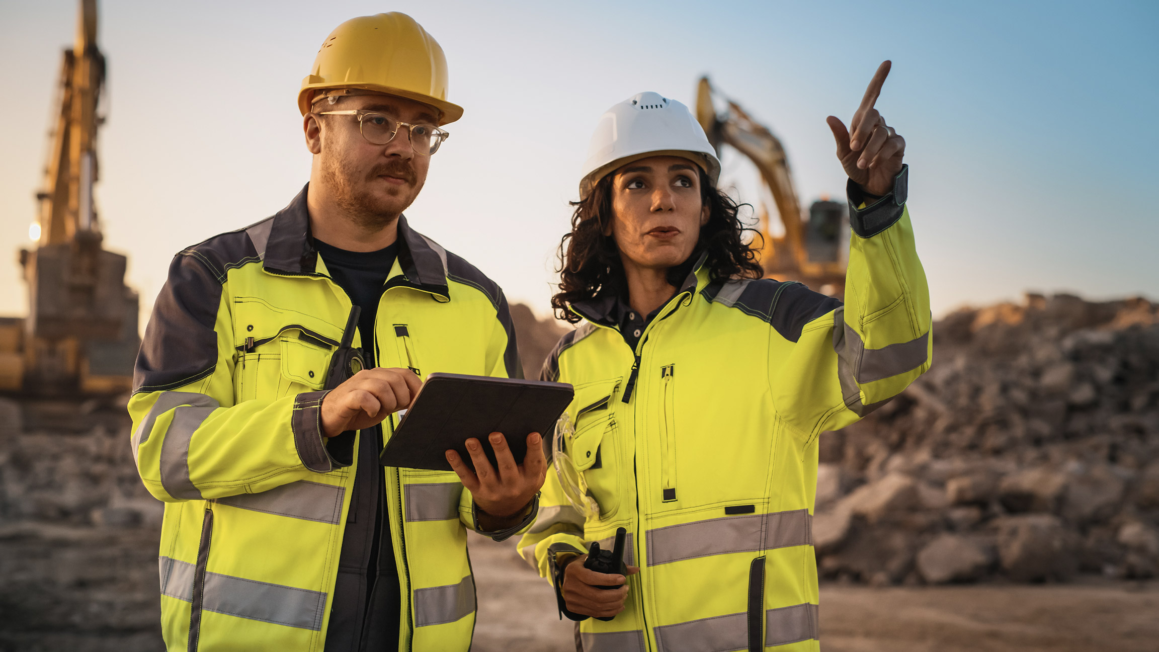 People talking on a construction site