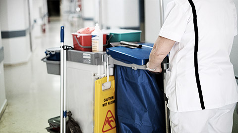 A person clinic a veterinary area with hazardous materials