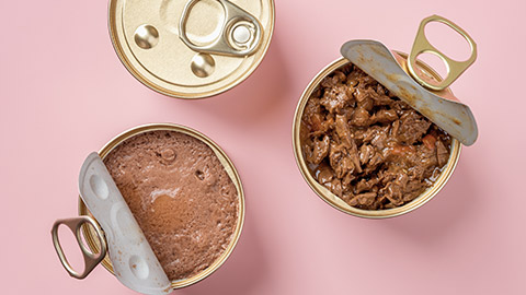 Canned meat pieces and soft pate for carnivore domestic animals