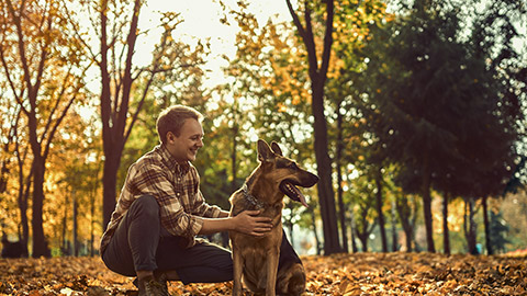 A man hugging a dog