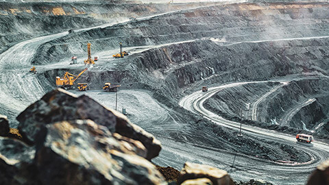 A wide shot of an open cut mine