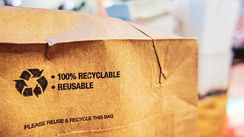 A close view of a recycled bag