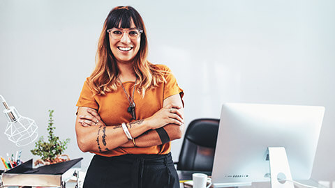 A confident business professional smiling at the camera