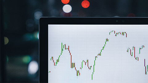 A candlestick chart showing the day's price volatility in the bond market