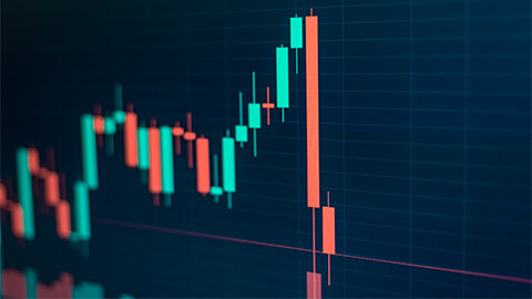 A candlestick chart inidicating the performance of an asset that has just crashed