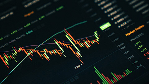 A close up of a candlestick chart, conveying the value of an equity