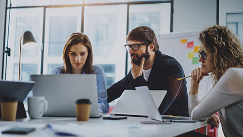 coworkers working together at modern office loft