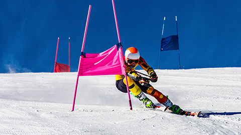 A downhill skier in action