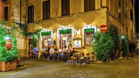 Night view of old street in Trastevere in Rome, Italy.