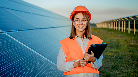 A young sustainable energy technician out on a site