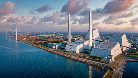 An aerial view of a power plant