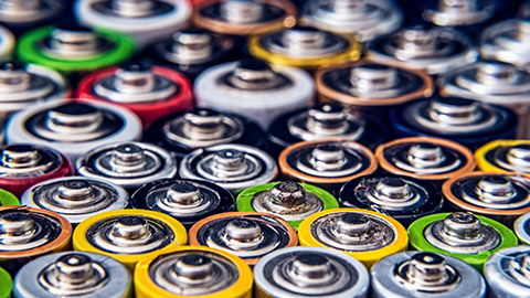 A close view of a pile of batteries