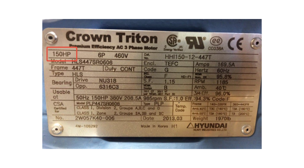 A motor plate with HP highlighted