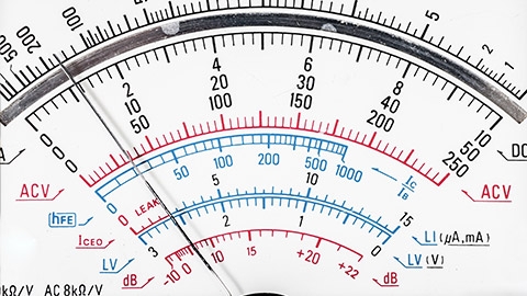 The face of an analog volt meter