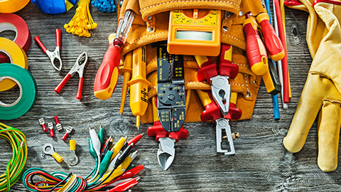 A variety of electrician tools