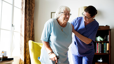 A carer assisting an elderly client