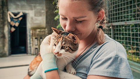 A person with a cat at a shelter