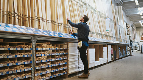 A builder selecting materials