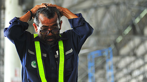 Frustrated person on a work site