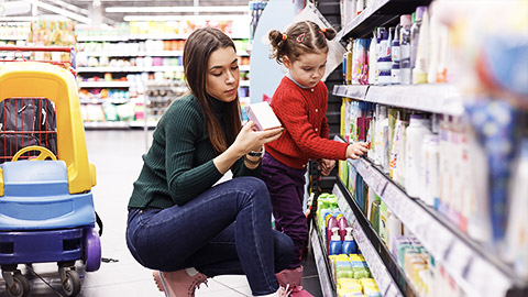 A mom and child in the grocery