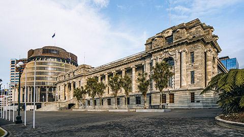 An exterior view of the NZ Parliament House