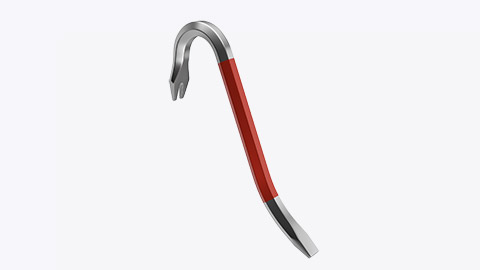 Red and silver crowbar, 3d rendered illustration. A metal bar with a curved end and a flat end, used for prying open or levering objects. 3D Illustration