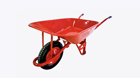 Red Wheelbarrow shows a brightly-colored red wheelbarrow commonly used in gardening and construction, featuring a single wheel and sturdy