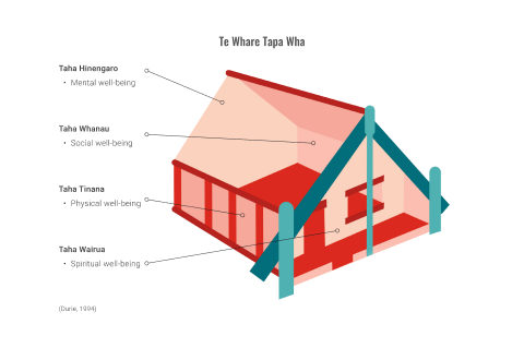 A diagram depicting Te Whare Tapa Wha